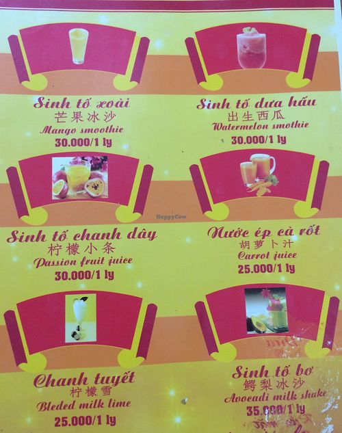 Menu at Thien Phuc in Ha Giang