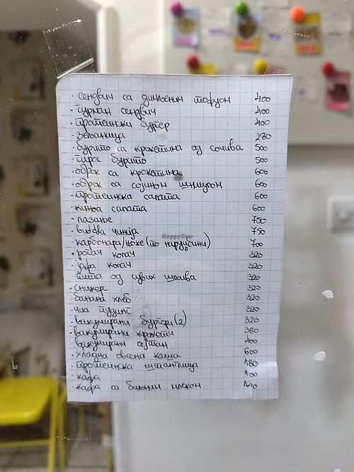 Menu at Veganski Kiosk in Belgrade