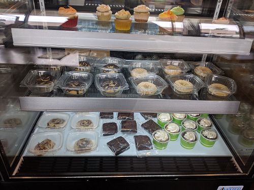 Dessert case at Wisdom's Vegan Bakery & Cafe in Spring