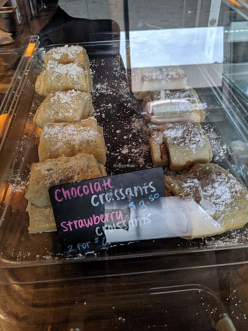 Dessert croissants case at Wisdom's Vegan Bakery & Cafe in Spring