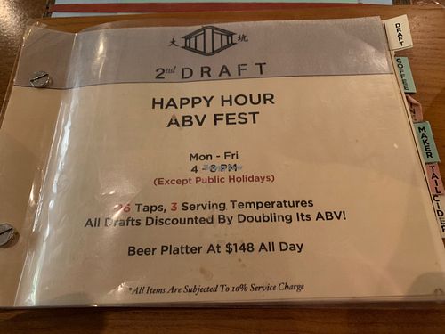 Comprehensive menu at Second Draft in Hong Kong Island