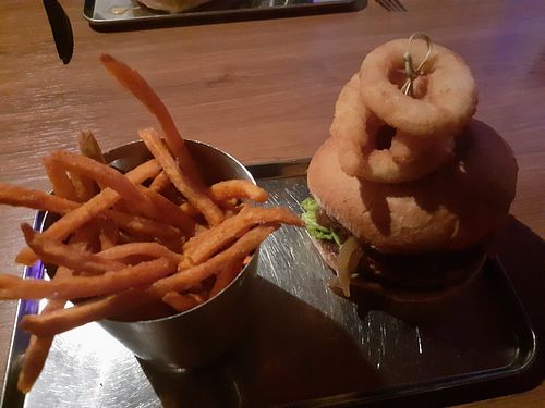 Three onion burger at Dirty Vegan in Stockholm