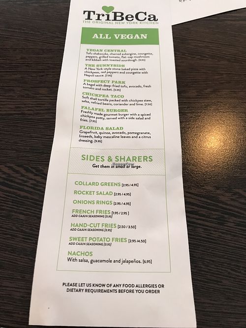 Menu  at TriBeCa in Glasgow