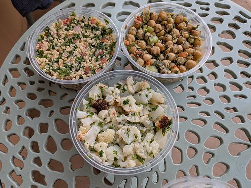 Cauliflower, tabouli, chickpea salad at Surfer's Wife in Honolulu