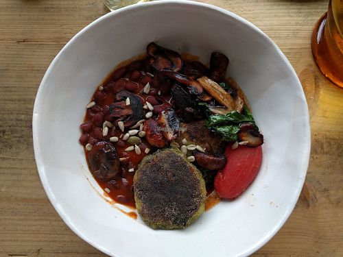 Yummy breakfast bowl, with smoky red pinto beans. at Wild Thing in Cardiff