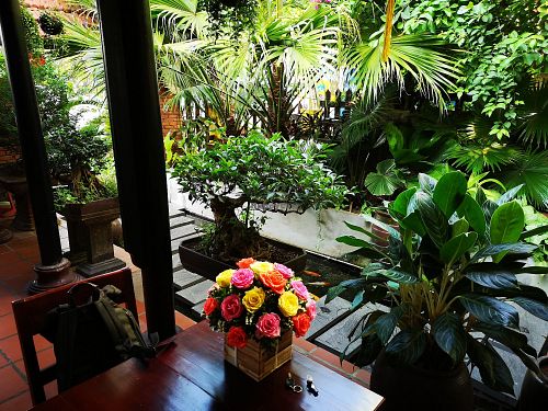 Front garden and koi pond at Phuc An in Da Nang