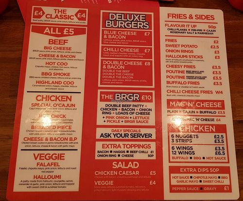 Normal menu, the fries are vegan, there is also a vegan menu. at BRGR in Edinburgh
