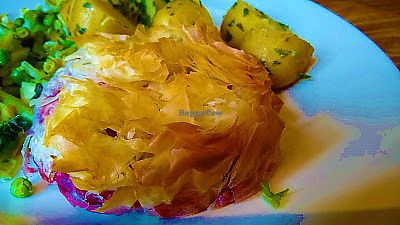 Beetroot filo tart at The Anderton Arms in Preston