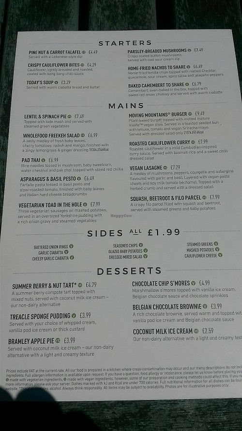 Menu at The Beacon Hotel in Whitley Bay