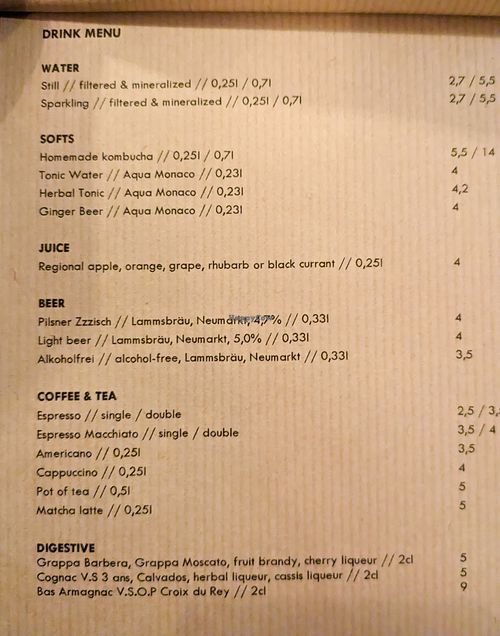 Menu page at FREA on the night I dined there at FREA in Berlin