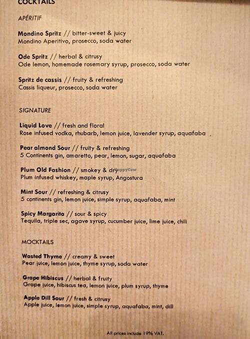 Menu page at FREA on the night I dined there at FREA in Berlin