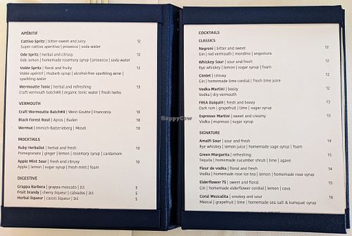 Menu page on 2-June-2025 at Frea at FREA in Berlin