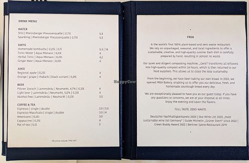 Menu page on 2-June-2025 at Frea at FREA in Berlin