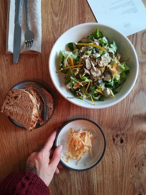wild flower salad, homemade pickles & sourdough bread at FREA in Berlin