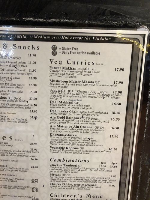 Lots of vegan options!  at Goa Indian Fusion in Gold Coast