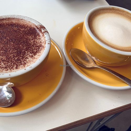 Oatly hot chocolate and latte  at The Fields Beneath in North West London
