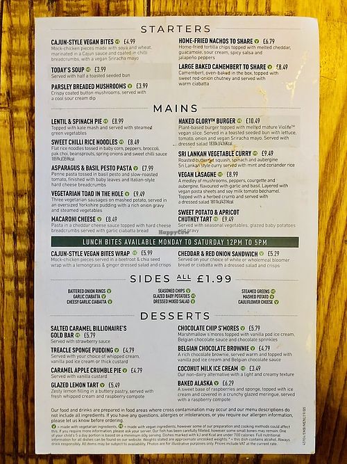 Vegan menus at The Woodman in Ashtead