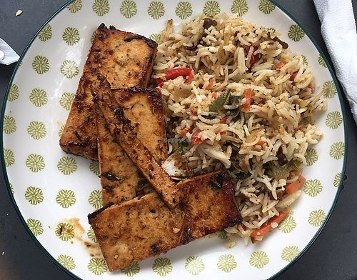Tofu teriyaki and sautéed rice at Casa in Faial