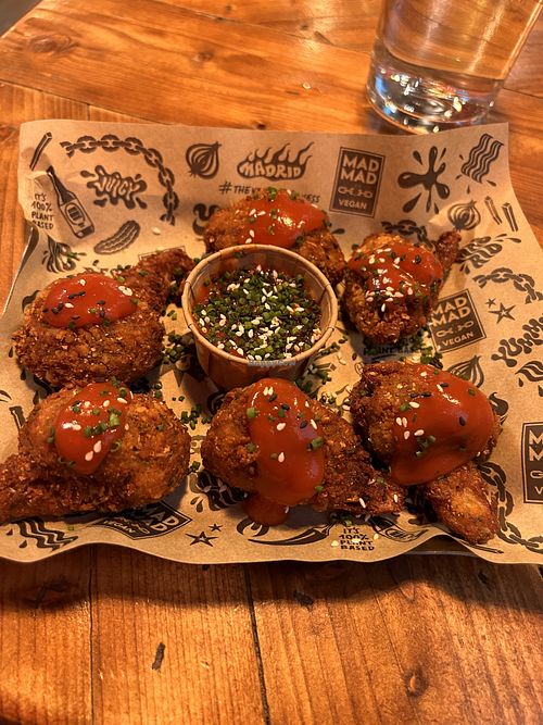 Cauliflower wings, spicy. Good.   at Mad Mad Vegan - Chueca in Madrid