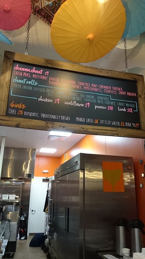 The menu  at Chaat and Chai in Philadelphia