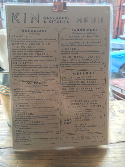 Current menu (2019) * Indicates food can be made vegan. at Kin Bakehouse in Urmston