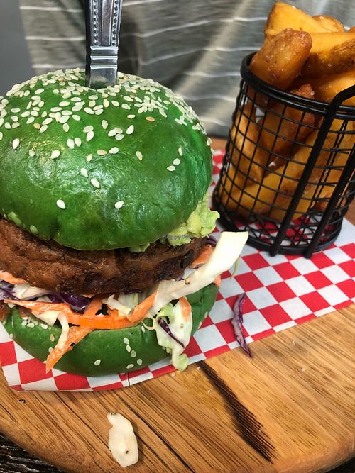 Another angle of vegan burger at Earthbound Bolton in Eltham