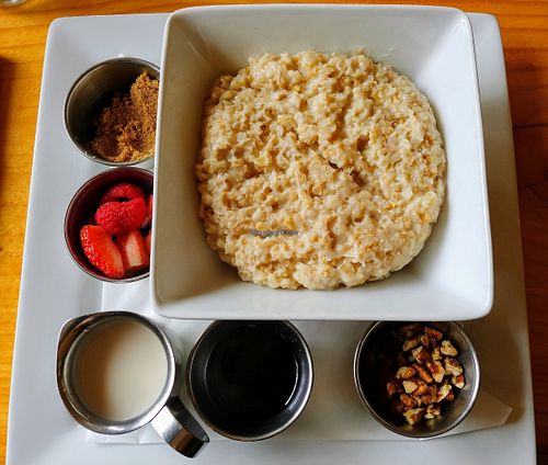 Oatmeal with maple syrup and almond milk substitutes at Ruby's Kitchen in Mccall