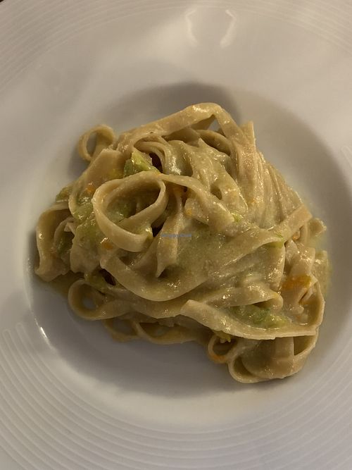 Fettucini with pumpkin flowers and cashew cream at Q'4rt in Rome