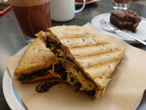 Mushrooms vegan cheese panini, so tasty!!! at KIRAS - Pylimo in Vilnius