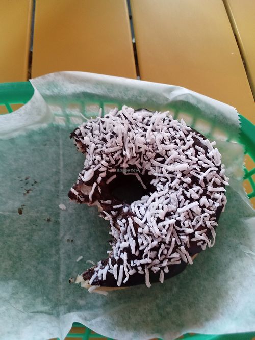 Donut I had chocolate coconut labeled vegan at Brewnuts in Cleveland
