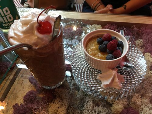 Dessert: Peanut chocolate shake and Crème Brulée 🥰🥰🥰 at Byczyn in Poznan