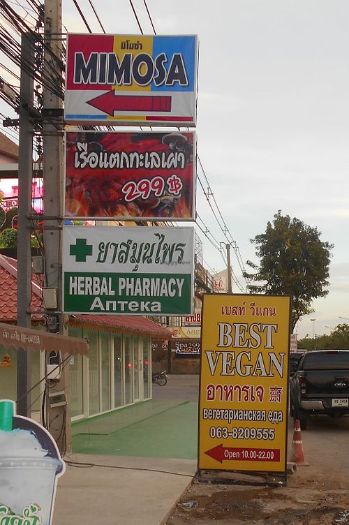 Signs at the highway at Best Vegan in Chonburi