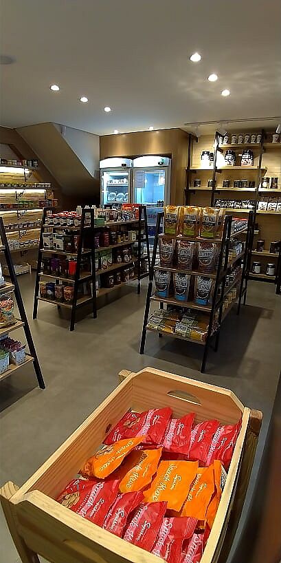 Store shelves (partial) at Armazém Fit Store in Sao Paulo