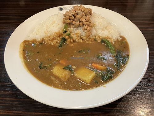 Vege curry with half vegetables, half spinach, and natto  at Coco Ichibanya - Ishikawacho in Yokohama
