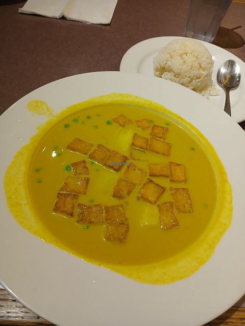 Yellow Curry w/ tofu, potatoes, green peas, coconut milk, & Jasmine rice at Tasty Thai in Kansas City