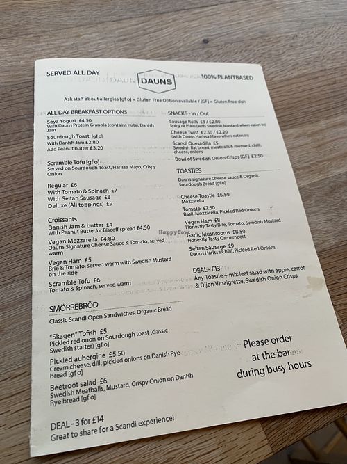 Menu  #Veganuary at Dauns in East London