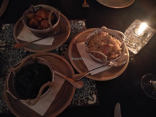 Vegan sides: Herb Baby Roasted Potatoes, Mexican Rice & Cumin Spinach all amazing. at Maya in Shanghai