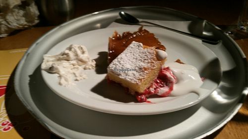 Sticky toffee pudding, sponge cake, chai tea cream at Tibits in London