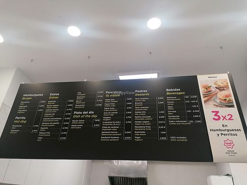 Menu board at Mel Vegan Fast Food in Tenerife
