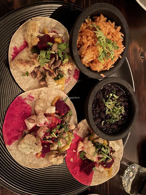 Cauliflower tacos with beans and rice   at Espíritu in New Orleans