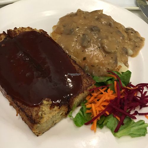 Neatloaf- house specialty. this is the vegetarian version but vegan is available. tasty and hearty at Ananda Fuara in San Francisco