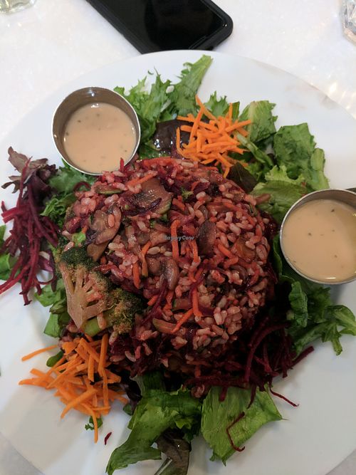 Infinite blue (vegan option, with lemon tahini sauce instead of cheese) at Ananda Fuara in San Francisco