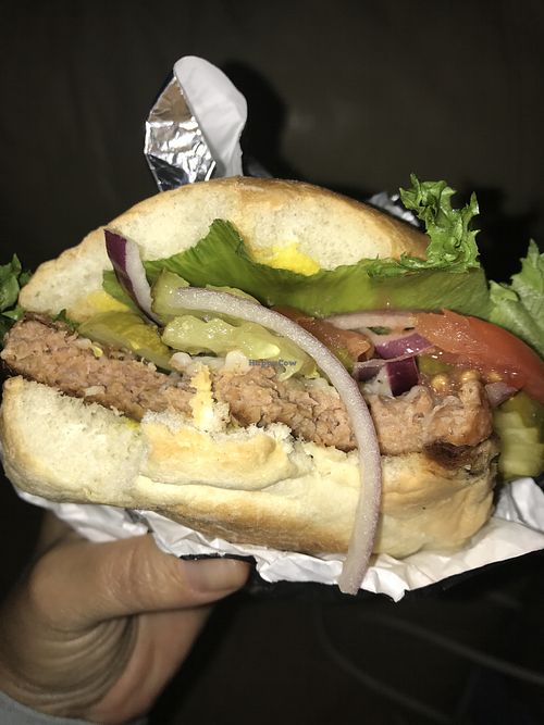 Vegan beyond burger with cheese at M.A. Burger in South Elgin