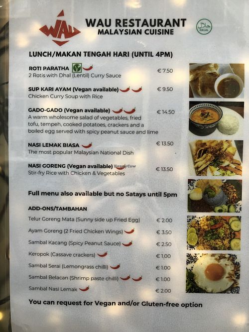 Lunch menu at Wau Restaurant in Amsterdam
