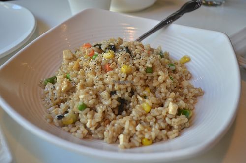 Royal Fried Rice (GFO):
Fried *brown rice w/ tofu, soy protein, *vegetables, seaweed, & pine nuts. at Golden Era Vegan Restaurant in San Francisco