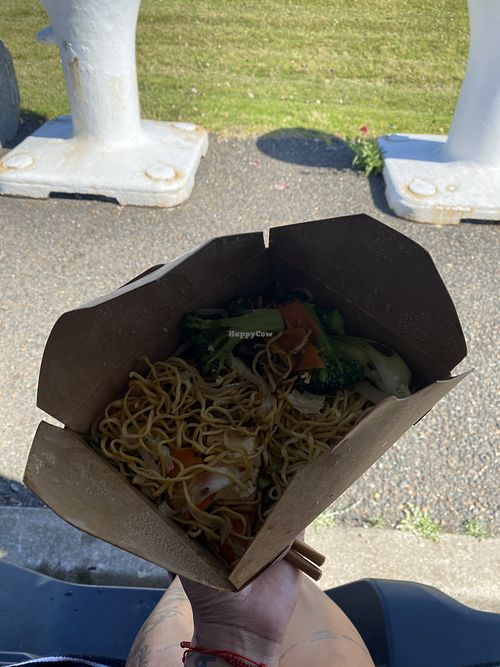 Chow Mein Enjoyed Along the Waterfront (Oakland Port)  at Golden Era Vegan Restaurant in San Francisco