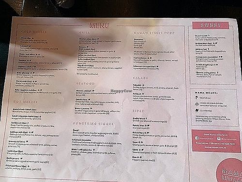 Menue at Mama Rumaan in Docklands