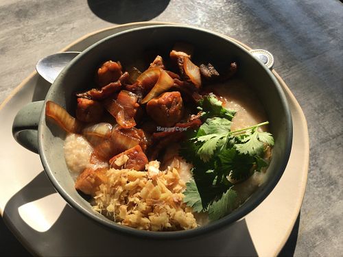 Oatmeal with shiitake mushrooms, tempeh, onion, ginger, coriander  at Nourish in Chiang Mai