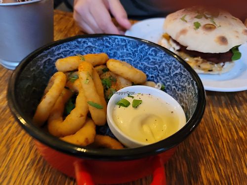 Onion rings with mayo yum! at Szabad Bisztro in Budapest
