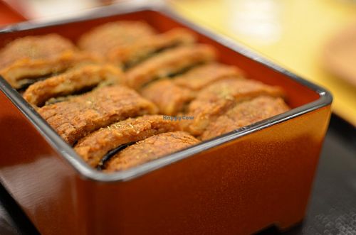 Faux meat box with rice at Loving Hut in Tokyo